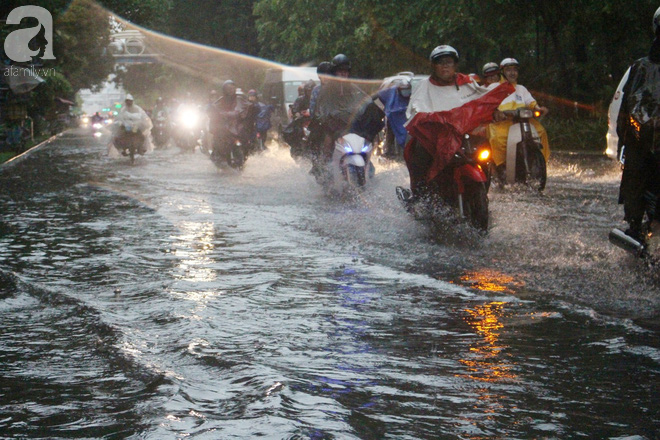 Sài Gòn sau cơn mưa khủng, bố mẹ bì bõm lội nước bế con đi học về - Ảnh 13.