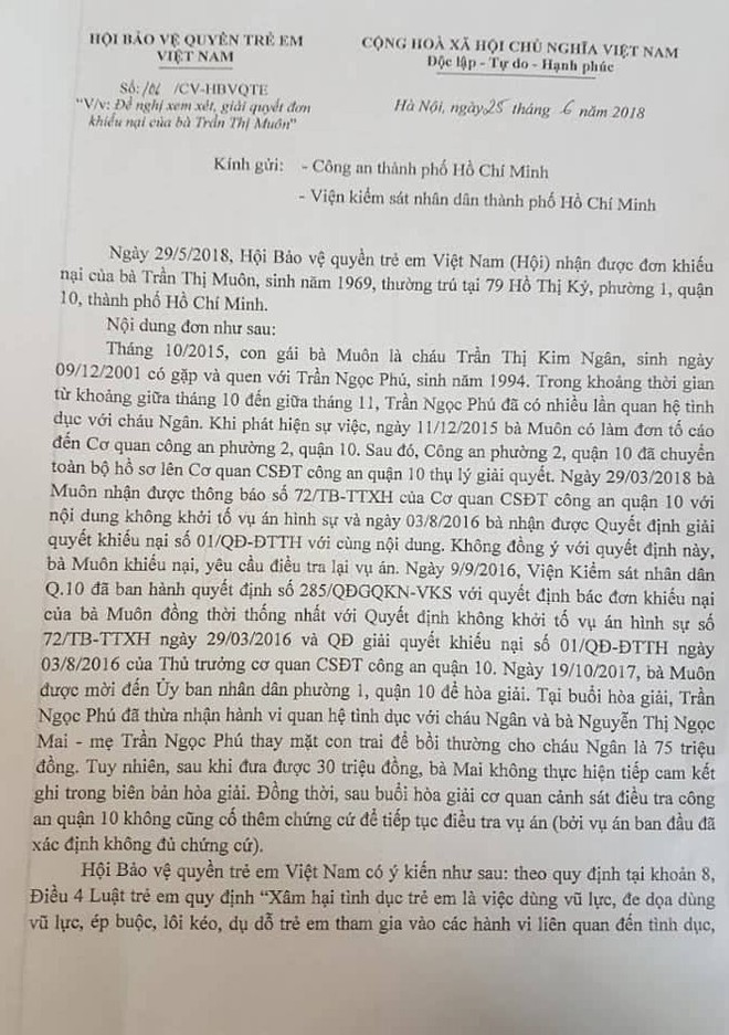 Vụ bé gái 14 tuổi bị xâm hại tình dục nhiều lần nhưng không khởi tố: Hội Bảo vệ Quyền trẻ em Việt Nam vào cuộc - Ảnh 1.