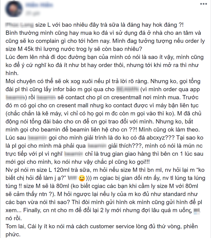 Mua trà sữa từ hãng có tiếng nhận được ít ngoài sức tưởng tượng, cô nàng bức xúc kể khổ lại bị dân mạng 