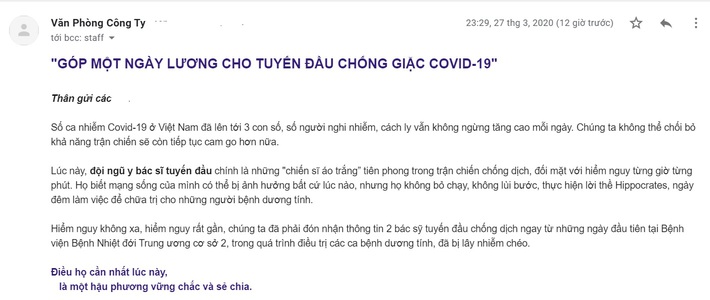 Một công ty ở Hà Nội kêu gọi nhân viên góp ngày lương, chung tay chống giặc Covid-19: Hành động nhỏ, ý nghĩa lớn! - Ảnh 1.