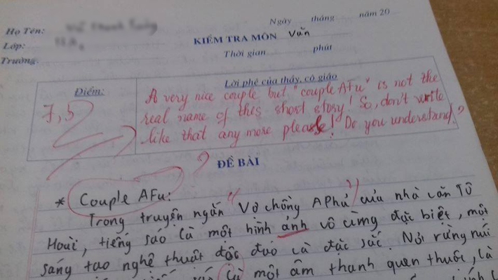 Kiểm tra Văn nhưng lại thích chêm tiếng Anh, nam sinh bị cô giáo 