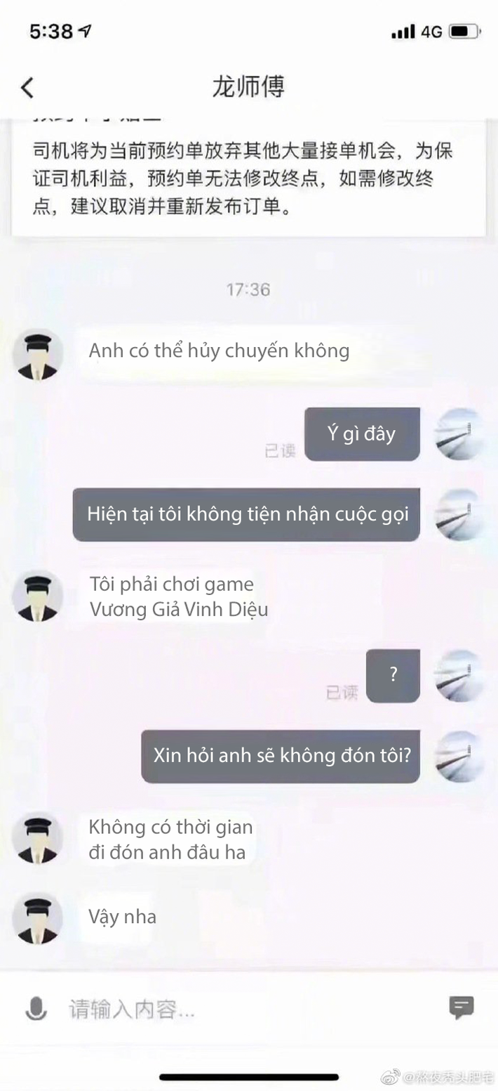 Dở khóc dở cười với loạt tin nhắn lầy lội của các tài xế công nghệ: Người xin phép hủy chuyến vì game, kẻ bận hóng hớt ẩu đả trên đường - Ảnh 2.