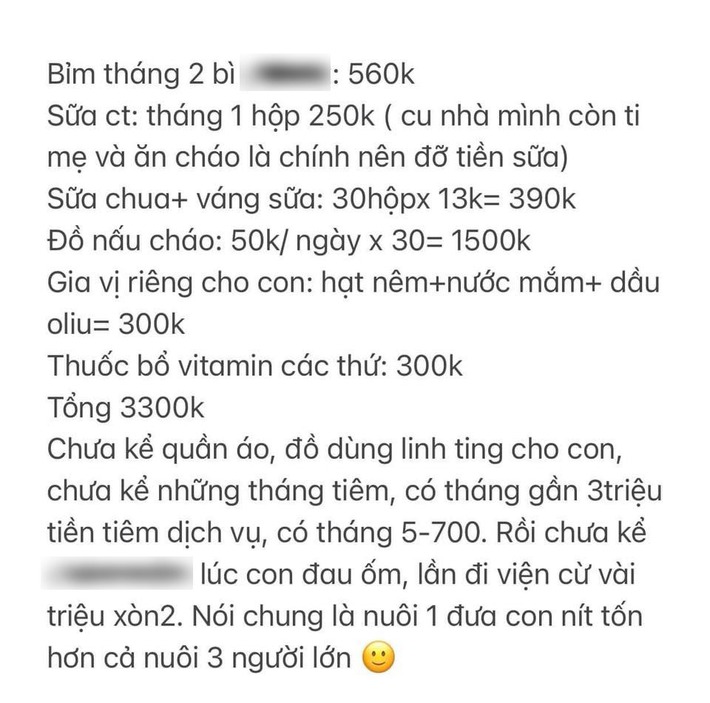 Bảng chi phí nuôi con của mẹ bỉm sữa kèm lời khẳng định: 