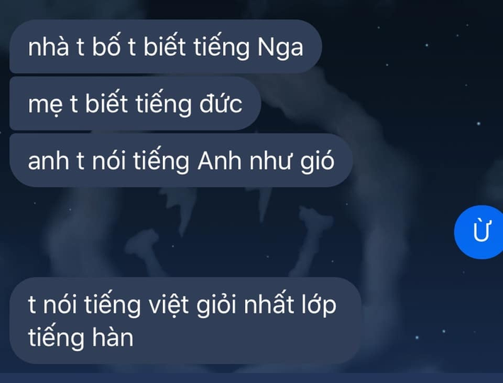 Khoe bố biết tiếng Nga, mẹ biết tiếng Đức, anh trai giỏi tiếng Anh, nhưng câu tiếp theo của nữ sinh khiến ai nấy cười ná thở - Ảnh 1.