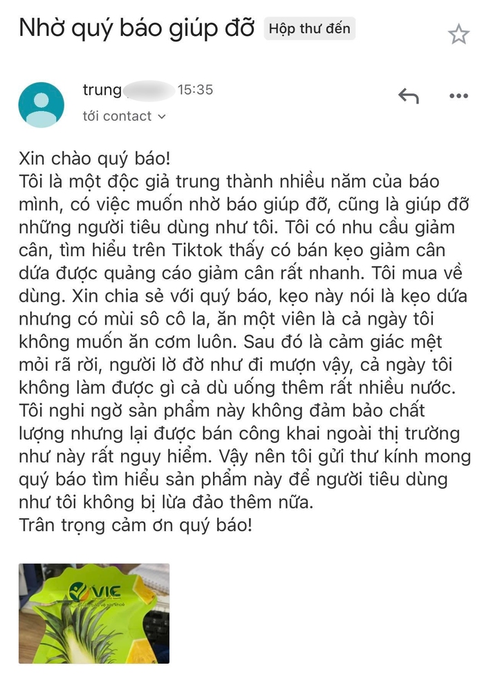 Cẩn trọng kẹo dứa giảm cân VIC chưa được cấp giấy phép lưu hành ngoài thị trường nhưng vẫn được rao bán tràn lan - Ảnh 1.