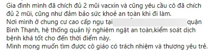 Con vẫn chưa trở lại trường, nhiều phụ huynh TP.HCM cuống cuồng tìm người trông, giáo viên mầm non cũng tích cực tìm việc - Ảnh 3.