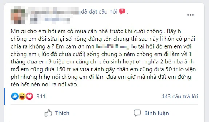 Luật sư giúp giải đáp thắc mắc: Vợ mua nhà trước khi cưới nhưng chồng nhất nhất 