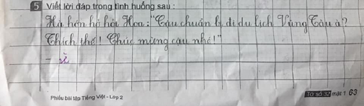 Bài tập tiếng Việt yêu cầu học sinh viết lời đáp, cậu nhóc chỉ trả lời 1 chữ duy nhất khiến dân tình ôm bụng cười còn cô giáo 