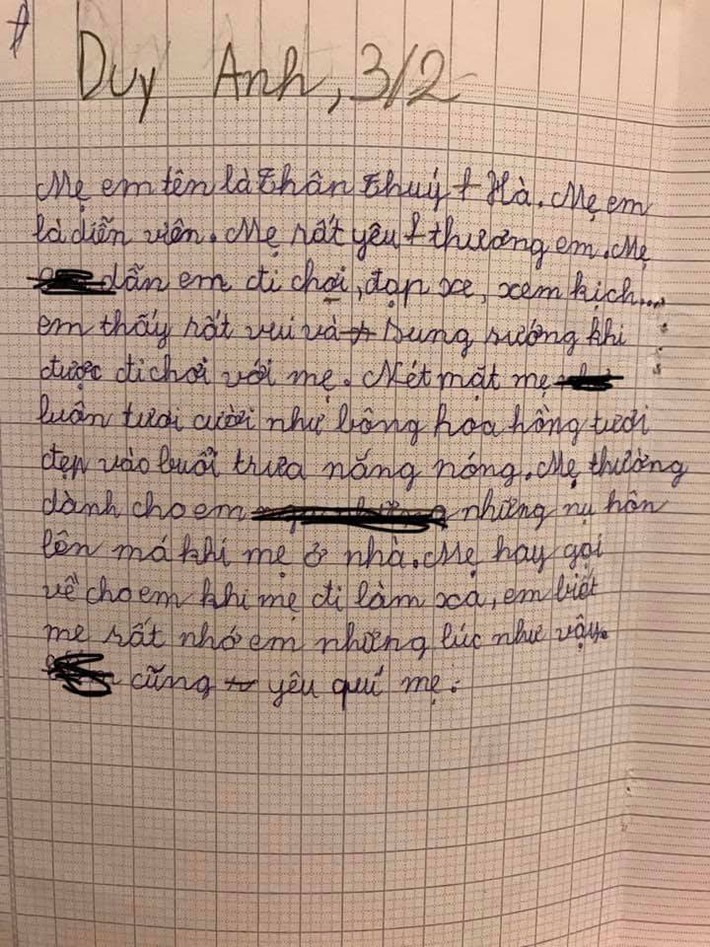 Thân Thúy Hà ngỡ ngàng phát hiện bài văn từ 4 năm trước của con, đọc vài dòng mà thấy mẹ đơn thân nuôi dạy con hay quá - Ảnh 2.