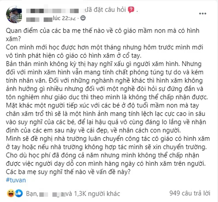 Ông bố đòi nhà trường luân chuyển cô giáo vì có hình xăm khiến dân tình nổ ra tranh cãi dữ dội: 