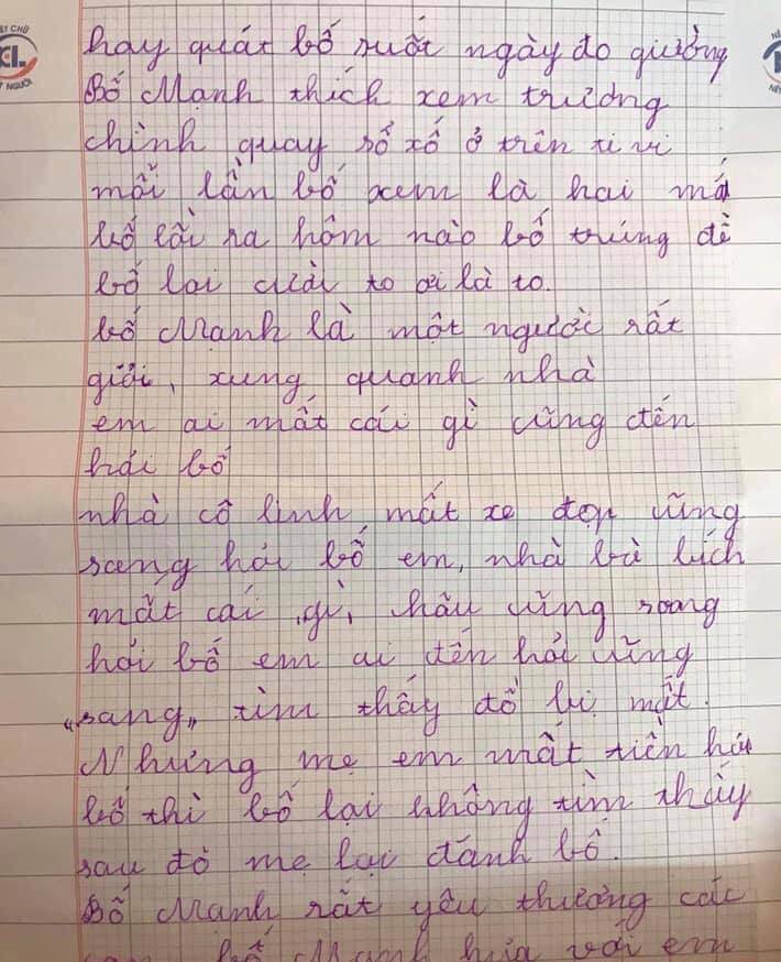 Bé gái tiểu học viết văn tả bố như tố giác tội phạm: Nhà nào trong xóm mất đồ là chạy sang hỏi bố đầu tiên! - Ảnh 2.