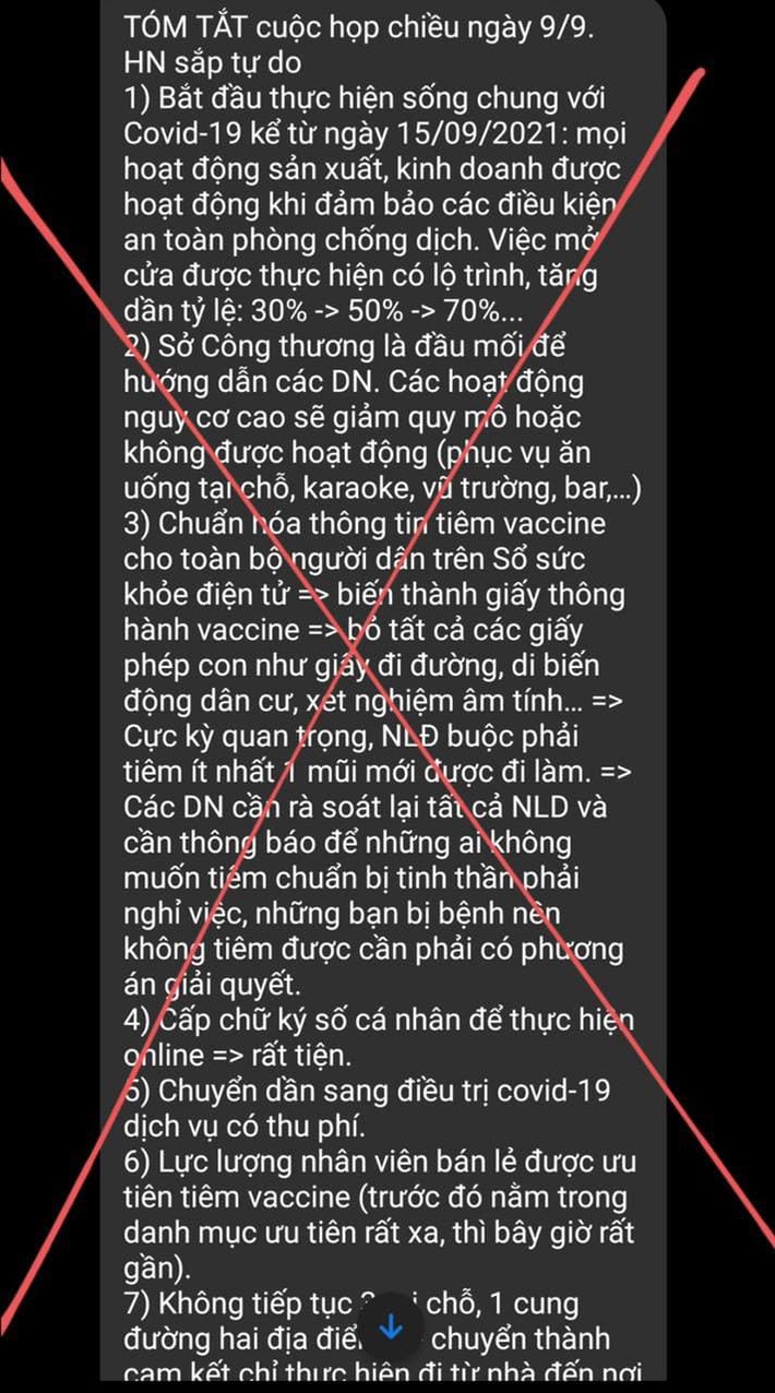 Thông tin Hà Nội bắt đầu thực hiện sống chung với Covid-19 từ 15/9 là giả mạo - Ảnh 1.