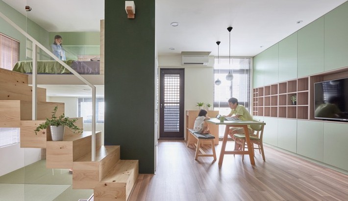 Ngôi nhà 40m² màu xanh matcha với thiết kế tầng lửng nhìn là yêu của gia đình trẻ - Ảnh 1.