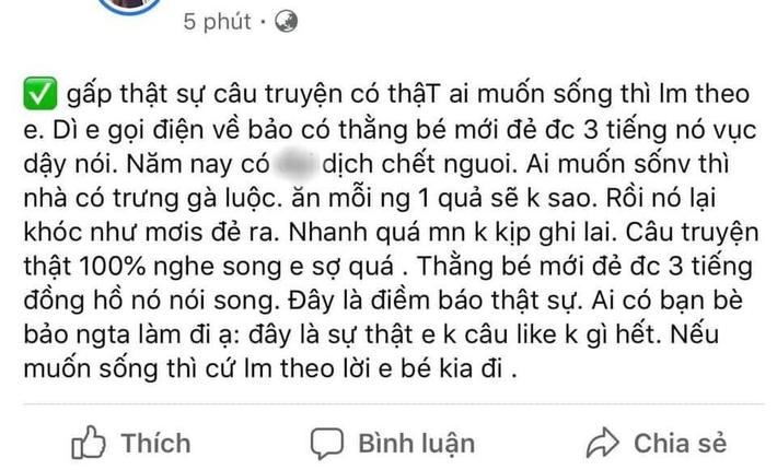 Muôn kiểu tin đồn lợi dụng virus Corona: Em bé sơ sinh biết nói, khuyên ăn trứng gà để thoát dịch khiến cộng đồng mạng dở khóc dở cười - Ảnh 2.