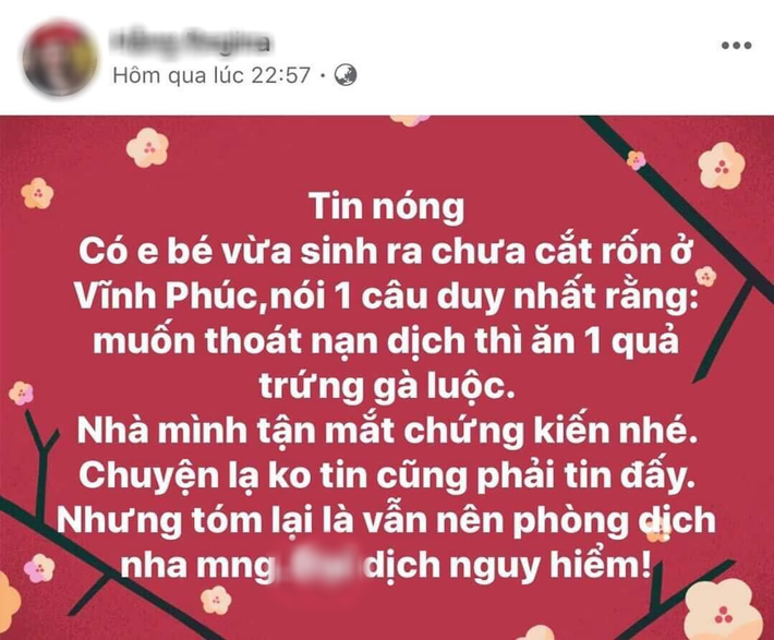 Muôn kiểu tin đồn lợi dụng virus Corona: Em bé sơ sinh biết nói, khuyên ăn trứng gà để thoát dịch khiến cộng đồng mạng dở khóc dở cười - Ảnh 1.