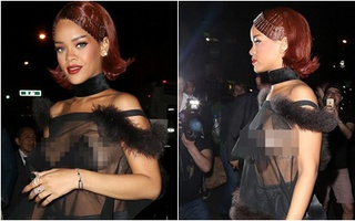 Rihanna để lộ vòng 1 chỉ vì mặc đồ xuyên thấu đi dự tiệc