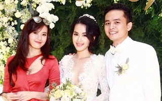 Midu diện váy đỏ xinh tươi đến dự đám cưới Tú Vi - Văn Anh