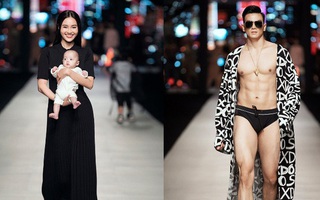 Lan Ngọc bế con nuôi của Đỗ Mạnh Cường catwalk, Lê Xuân Tiền có màn “thoát y” gây choáng