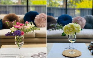 Chỉ với duy nhất 1 chiếc ly, mẹ Việt khéo tay cắm đủ loại hoa làm sáng bừng không gian sống, ai nhìn cũng xuýt xoa vì quá đẹp