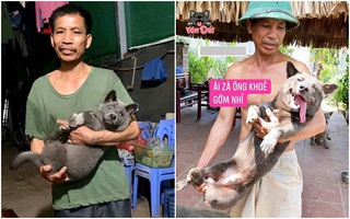 Vẫn là ảnh chụp chung với "chú bảo mẫu", nhưng chỉ sau vài tháng chú chó Nguyễn Văn Dúi đã khác lạ đến mức fan hâm mộ đứng hình không nhận ra