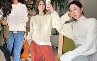 Áo len trắng mặc kiểu gì cũng đẹp, chị em cứ mạnh dạn sắm lấy 2 đến 3 chiếc