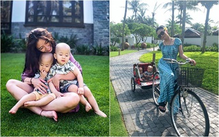 Nghỉ lễ sung sướng như 2 quý tử sinh đôi nhà hot mom Văn Thùy Dương: Ở resort xa hoa, được mẹ đạp xích lô chở đi khắp bờ biển