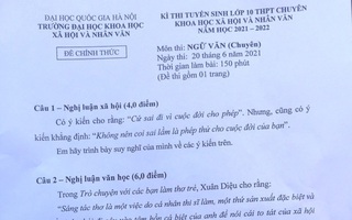 “Cứ sai đi vì cuộc đời cho phép” vào đề thi chuyên Văn lớp 10