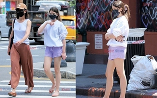 Chẳng cần lên đồ lồng lộn, Suri Cruise vẫn nổi bật trên phố nhờ chiều cao sắp vượt cả mẹ