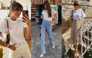 Quý cô người Pháp mê áo thun trắng, mix đồ không cầu kỳ nhưng tinh tế miễn bàn