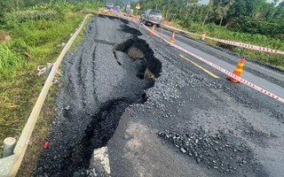 Tuyến đường tránh trăm tỉ ở Đắk Lắk vừa sụp lún, tạo hố sâu