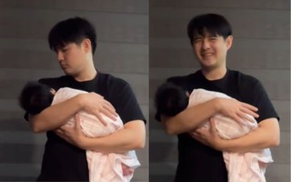 Bố bỉm Ông Cao Thắng căng thẳng ru con gái Hannie ngủ, giây phút cười tươi khi bắt gặp vợ đốn tim dân mạng
