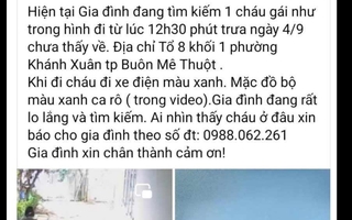 Tìm kiếm nữ sinh cấp 2 rời nhà trước ngày khai giảng