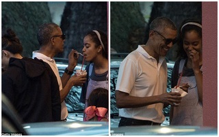Tổng thống Obama giản dị, xúc đá bào cho con gái lớn tại Hawaii