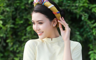 Hoa hậu Ngọc Duyên đẹp thanh thoát với áo dài xuân