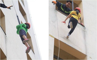 Hà Nội: Trẻ đu dây từ nhà cao tầng như người nhện khi học kĩ năng thoát hiểm