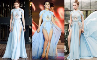 Cùng diện thiết kế váy khoét sâu xẻ cao này, nhưng không một ai duyên dáng được như Huyền My
