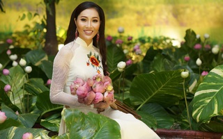 Hoa khôi Diệu Ngọc áo dài trắng tinh khôi, dịu dàng đón năm mới