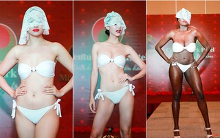 Đối thủ của Hà Thu lộ khuyết điểm bụng to, dáng thô trong phần thi bikini tại Miss Earth