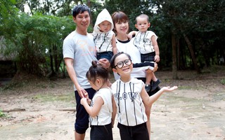 Bà xã Lý Hải trẻ trung đưa 4 con nhỏ đến phim trường thăm chồng