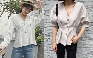 Chiếc áo vải đũi với hàng khuy to bản này đang được các quý cô châu Á cưng nựng hết sức vì vừa đẹp lại mặc mát lịm