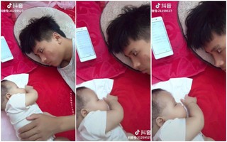 Vợ bắt trông con khi đang buồn ngủ díp mắt, ông bố trẻ bèn sáng tạo ra cách cực độc khiến dân tình cười lăn