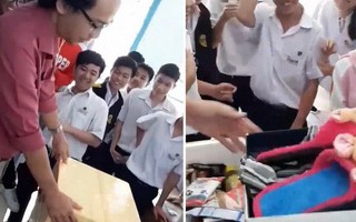 HS mang thùng xốp chứa cả tiệm tạp hóa tặng sinh nhật, thầy mở đến lúc nghỉ hưu chắc chưa hết quà