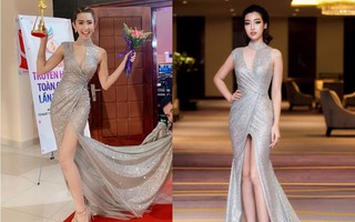 Cùng diện đầm xẻ cao hiểm hóc, “Hân gạo nếp” vẫn xuất sắc chẳng kém Đỗ Mỹ Linh nhờ eo thon và chân siêu nuột