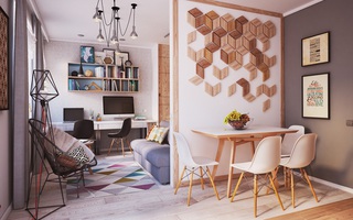 Căn hộ hình vuông với diện tích 40m² nhưng không hề bị giới hạn không gian do áp dụng phương pháp này trong thiết kế