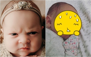 Bé gái 3 tuần tuổi giữ nguyên biểu cảm "khó ở" suốt buổi chụp hình, xem ảnh lúc mới sinh càng bất ngờ hơn