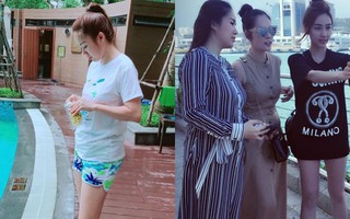 Khác xưa 180 độ, Lê Phương lộ thân hình "phát tướng" khi chụp ảnh cùng bạn bè