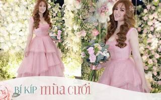 Cô dâu Thu Thủy chọn váy màu hồng của NTK Việt, tiết lộ đây cũng là người thiết kế váy cưới cho Đàm Thu Trang 