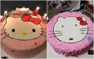 Đặt bánh Hello Kitty siêu đáng yêu, cô nàng khóc ròng khi mở ra trông thấy cô mèo "ngáo ngơ" như vừa đi bar về