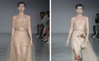 Diện váy mạ vàng 24K, Khánh Linh cùng lúc làm first face lẫn vedette trong show Trần Hùng tại London Fashion Week