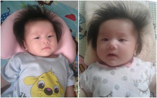 "Rụng tim" trước bé gái 3 tháng tuổi có mái tóc bông xù như chú sư tử nhỏ